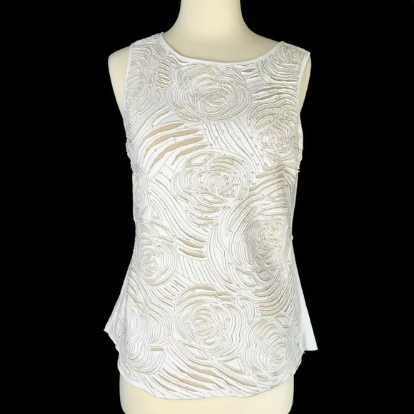 Anthropologie Tops - Anthropologie Floral Cutout Beaded Keyhole Tie Top